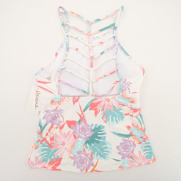 Raisins St. Croix Tankini Top Floral White Pink High Neck Ladder Back Small NWT - Picture 13 of 13